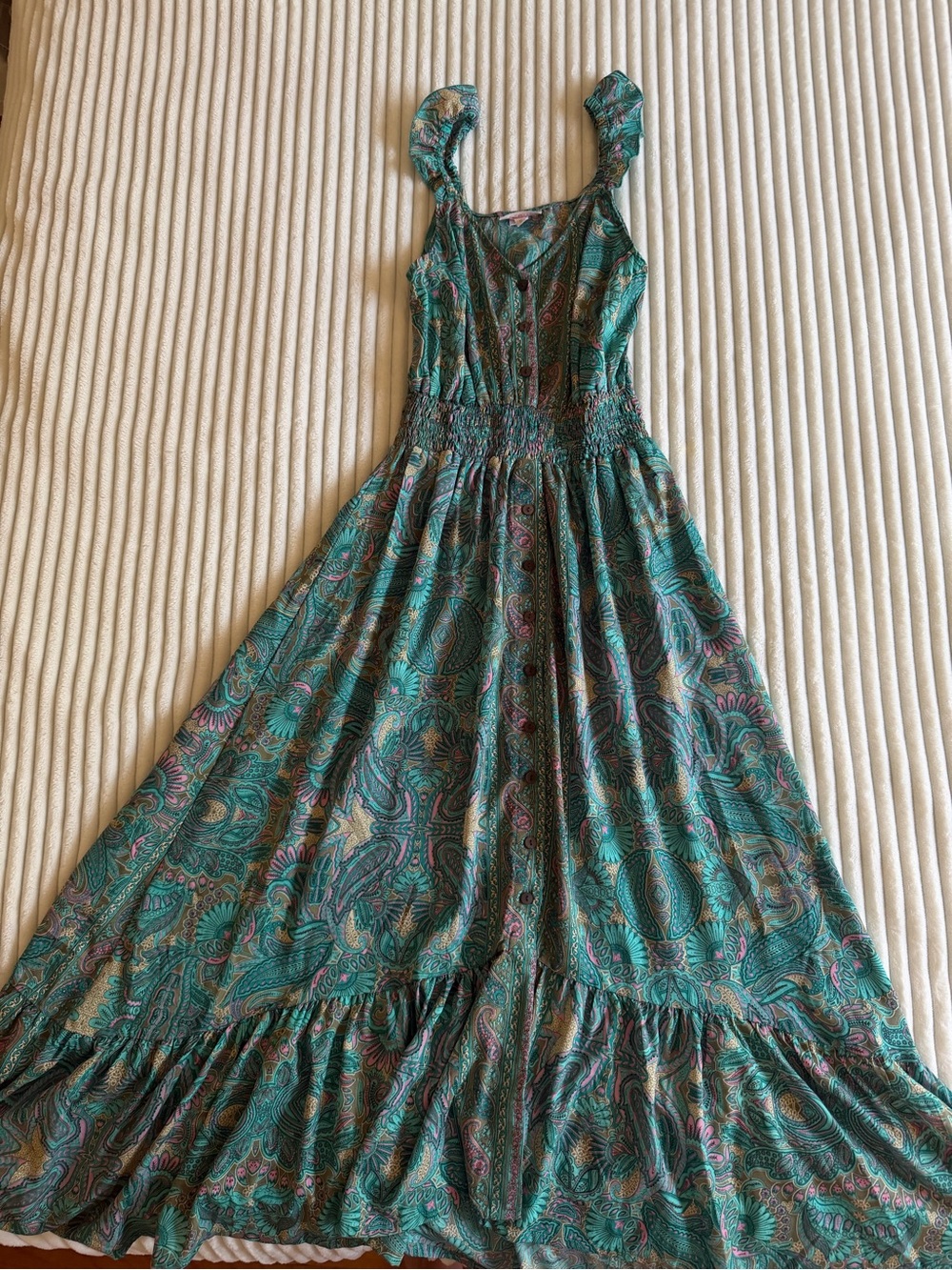 Green Paisley Maxi Dress with Smocked Waist